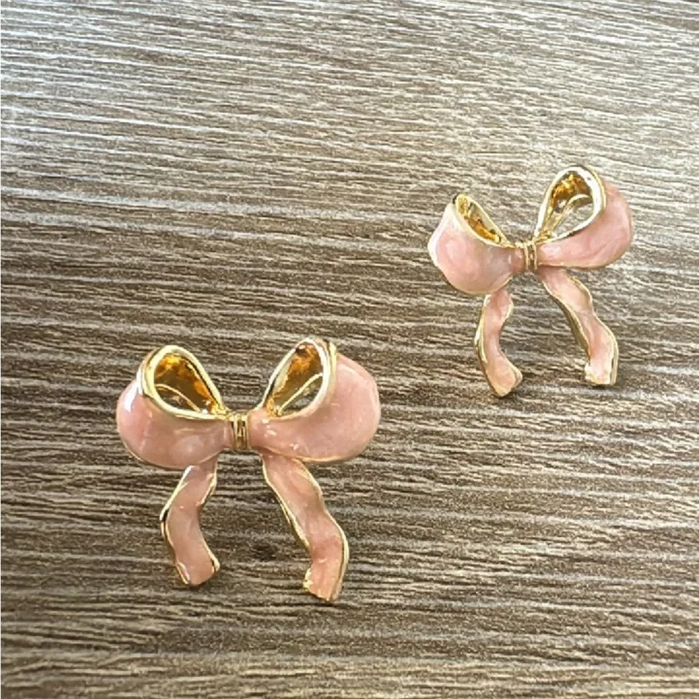 Pink bow earrings M78 - Picture 2 of 4